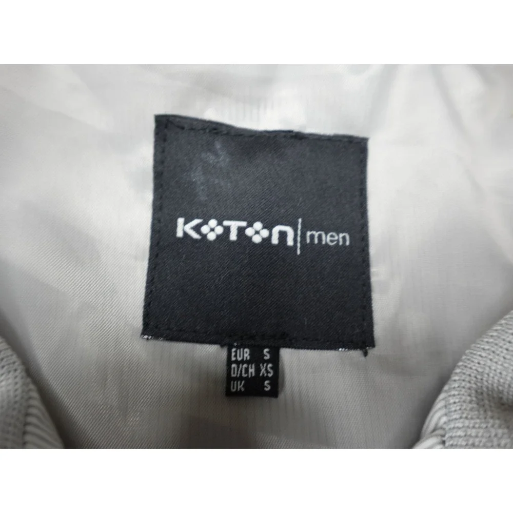 Koton Bomber Jacket Mens S Grey White Micro Stripe Zip Up Mock‎ Neck Good